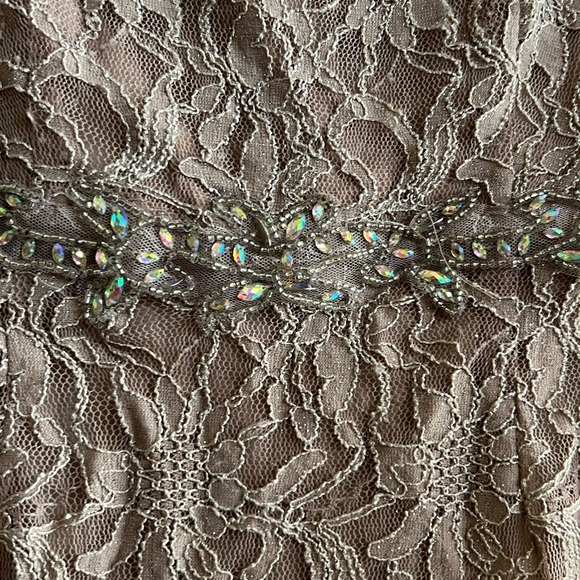 Nude Lace Sparkling Midi Dress Belt in Middle - Picture 3 of 7